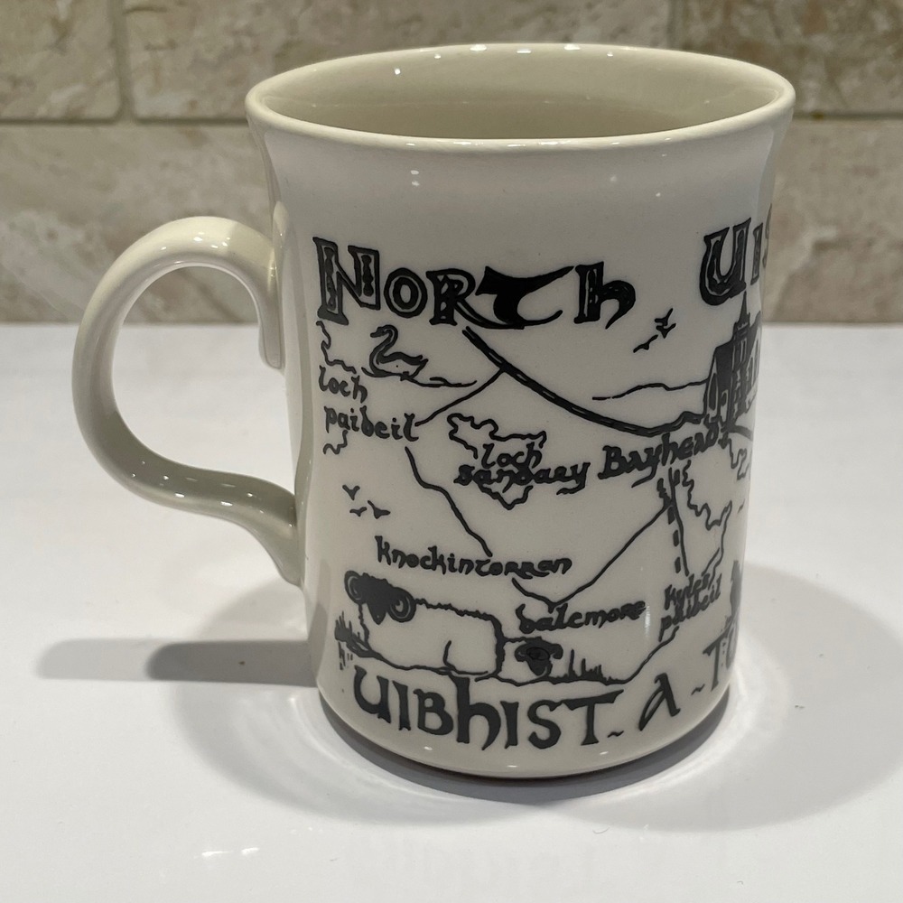 North Uist Scotland Map Coffee Mug Made in Wales Cream Black Sue Anderson-Nicoll